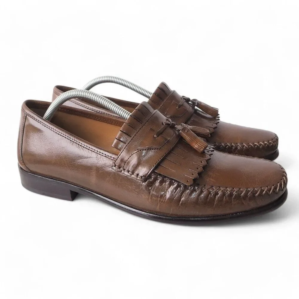 Brass‎ Boots Tassel Kiltie Slip-on Moc Toe Leather Loafers 93438 Brown Men's 11M